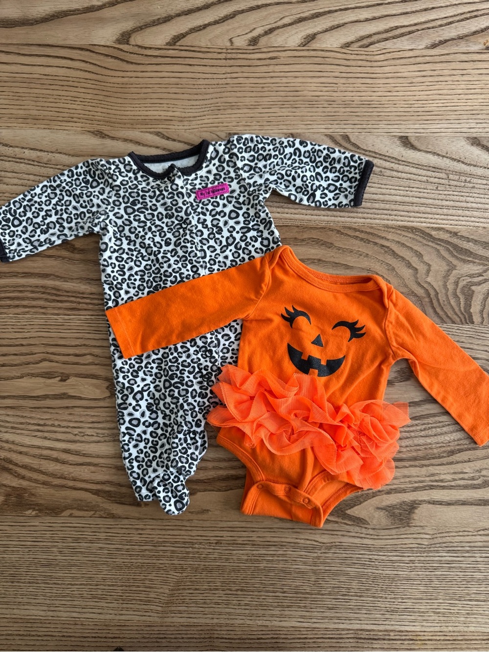 Pumpkin Ruffle Bodysuit & Leopard Footed Pajama - Baby’s First Halloween